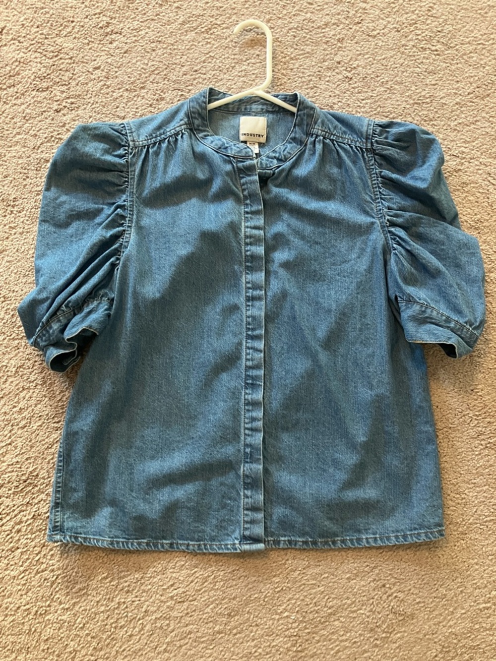 Indigo Puff-Sleeve Denim Top